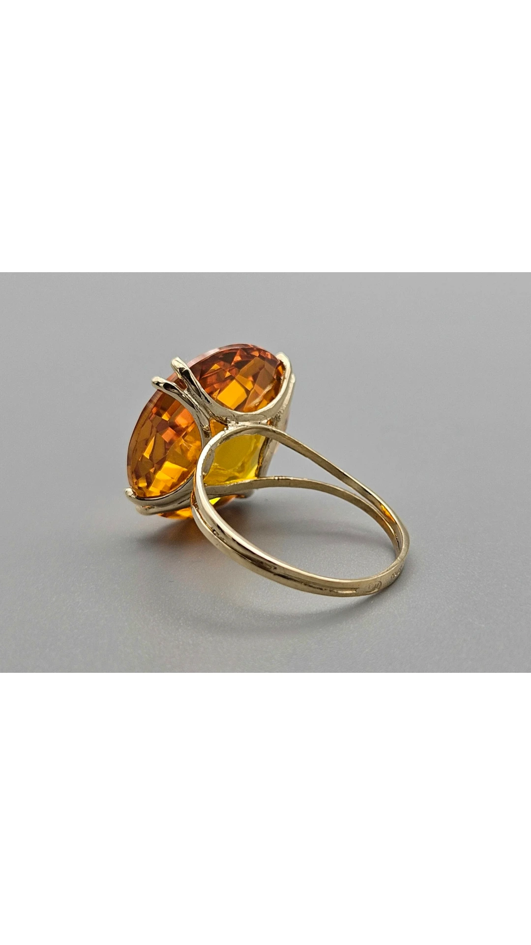 Geen merk Vintage Italiaans Cocktailring Art Deco 9K Yellow Gold Citrien product view 3