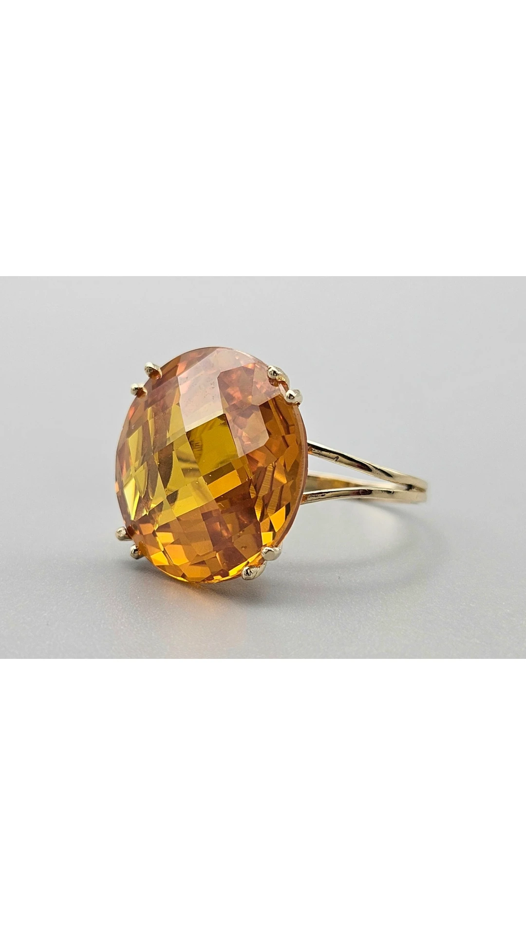 Geen merk Vintage Italiaans Cocktailring Art Deco 9K Yellow Gold Citrien product view 5